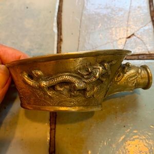 Vintage dragon figural brass miniature coal carrier